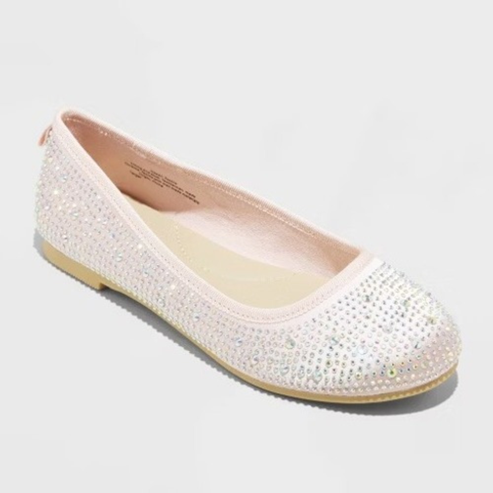 Cat and Jack Girls Sparkle Rhinestone Ballet Flats‎ Pink Size 5 Feminine Party